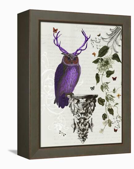 Purple Owl with Antlers-Fab Funky-Framed Stretched Canvas