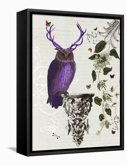 Purple Owl with Antlers-Fab Funky-Framed Stretched Canvas