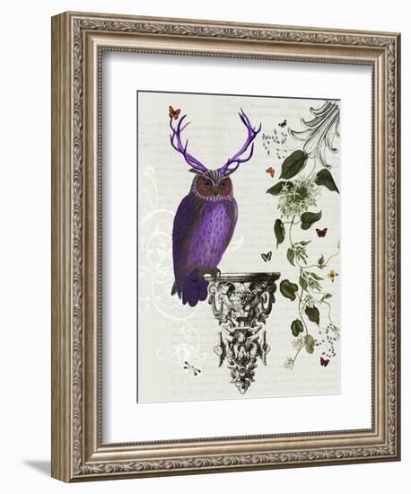 Purple Owl with Antlers-Fab Funky-Framed Art Print