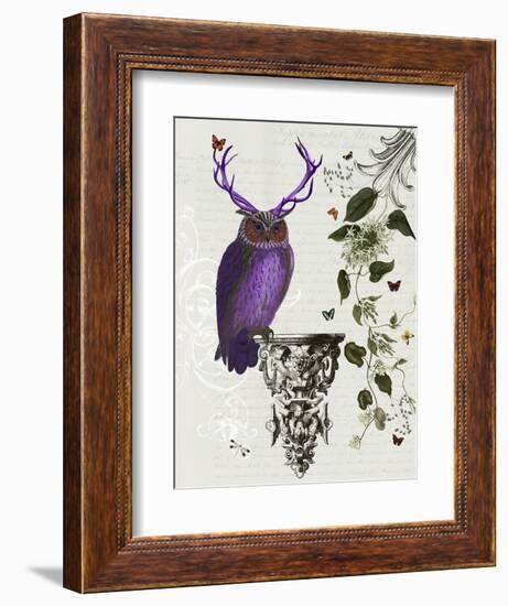 Purple Owl with Antlers-Fab Funky-Framed Art Print