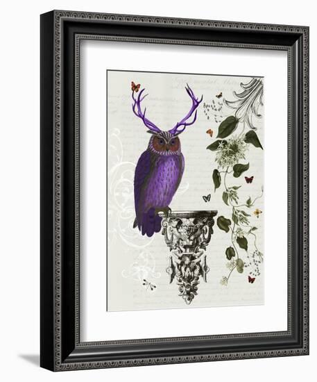 Purple Owl with Antlers-Fab Funky-Framed Art Print