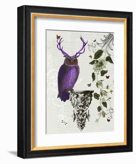 Purple Owl with Antlers-Fab Funky-Framed Art Print