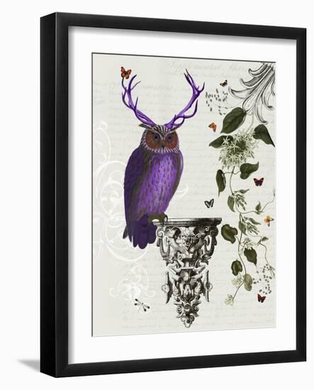 Purple Owl with Antlers-Fab Funky-Framed Art Print