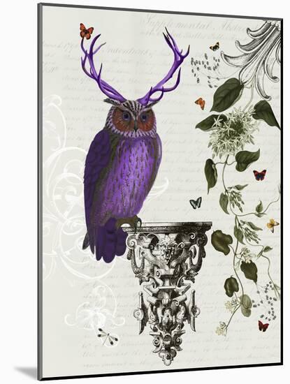Purple Owl with Antlers-Fab Funky-Mounted Art Print