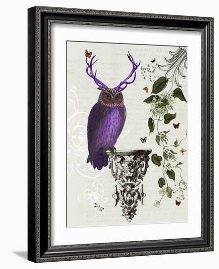 Purple Owl with Antlers-Fab Funky-Framed Art Print