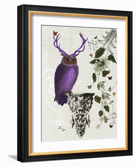 Purple Owl with Antlers-Fab Funky-Framed Art Print