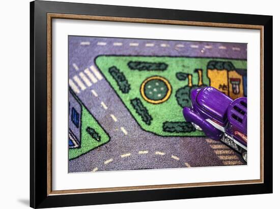 Purple Toy Car on Street Mat-null-Framed Photo