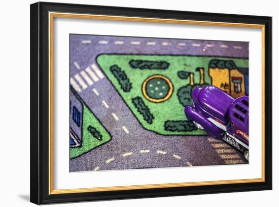 Purple Toy Car on Street Mat-null-Framed Photo