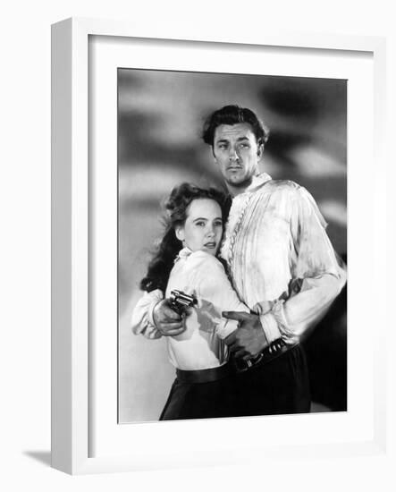 PURSUED, 1947 directed by RAOUL WALSH Teresa Wright and Robert Mitchum (b/w photo)-null-Framed Photo