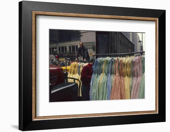 Push Boys Steer Racks of Dresses across Road in the Garment District, New York, New York, 1960-Walter Sanders-Framed Photographic Print