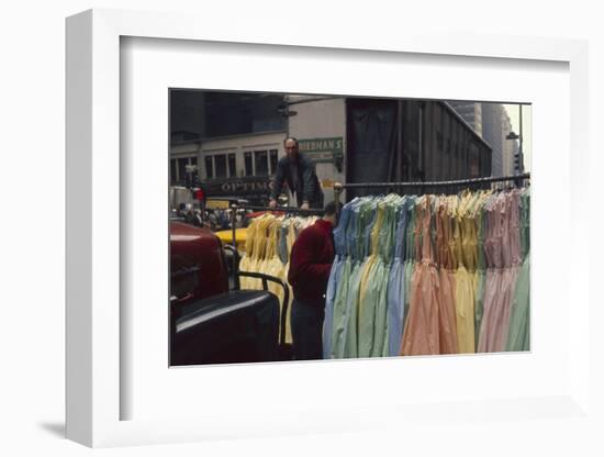 Push Boys Steer Racks of Dresses across Road in the Garment District, New York, New York, 1960-Walter Sanders-Framed Photographic Print