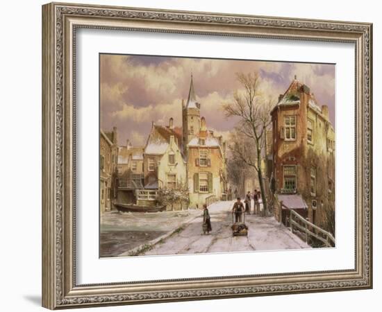 Pushing a Wheelbarrow in the Snow-Willem Koekkoek-Framed Giclee Print