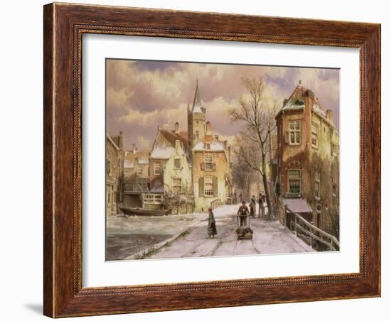 Pushing a Wheelbarrow in the Snow-Willem Koekkoek-Framed Giclee Print