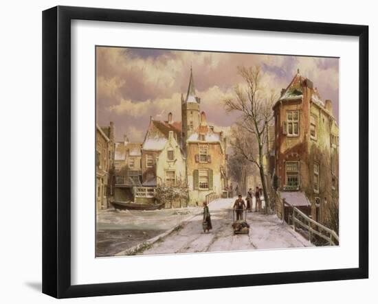 Pushing a Wheelbarrow in the Snow-Willem Koekkoek-Framed Giclee Print