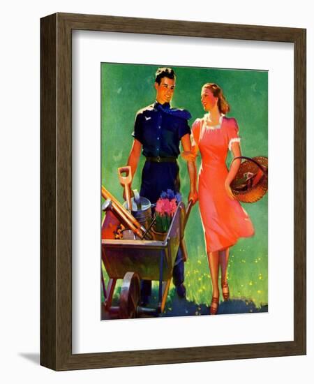 "Pushing Her Wheelbarrow,"April 1, 1938-F. Sands Brunner-Framed Giclee Print