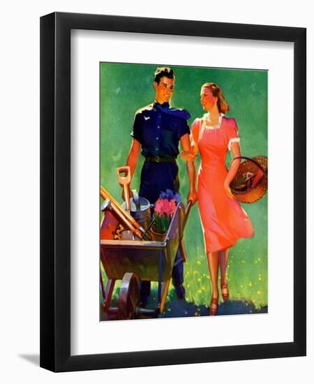 "Pushing Her Wheelbarrow,"April 1, 1938-F. Sands Brunner-Framed Giclee Print