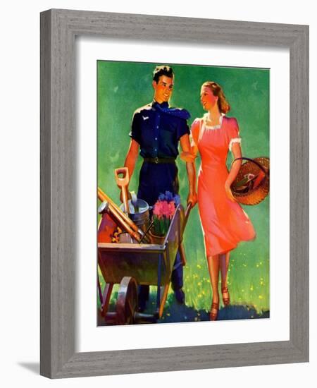 "Pushing Her Wheelbarrow,"April 1, 1938-F. Sands Brunner-Framed Giclee Print