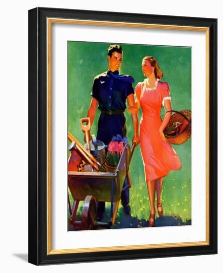 "Pushing Her Wheelbarrow,"April 1, 1938-F. Sands Brunner-Framed Giclee Print