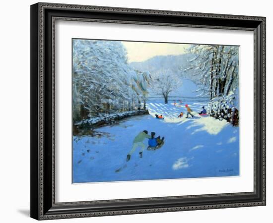 Pushing the Sledge, Youlgreave-Andrew Macara-Framed Giclee Print