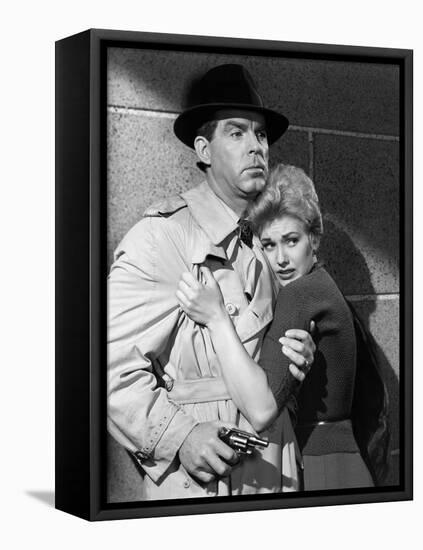 PUSHOVER, 1954 directed by RICHARD QUINE Fred MacMurray and Kim Novak (b/w photo)-null-Framed Stretched Canvas