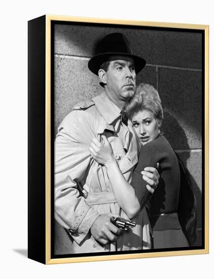 PUSHOVER, 1954 directed by RICHARD QUINE Fred MacMurray and Kim Novak (b/w photo)-null-Framed Stretched Canvas