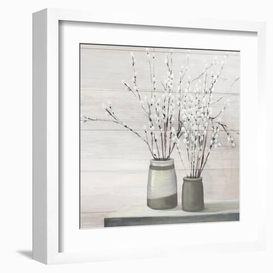 Pussy Willow Still Life Gray Pots Shiplap-Julia Purinton-Framed Art Print