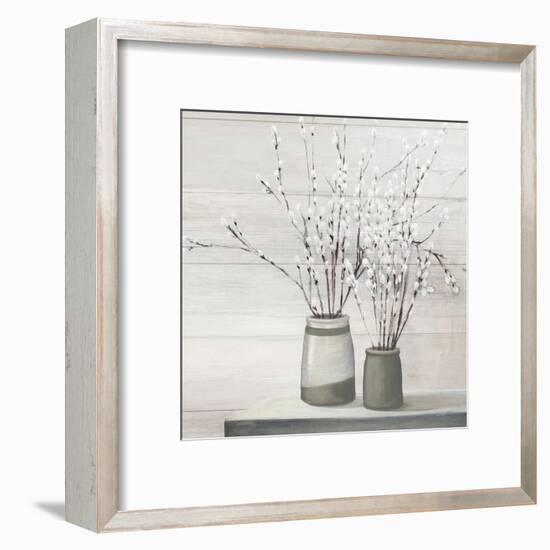 Pussy Willow Still Life Gray Pots Shiplap-Julia Purinton-Framed Art Print