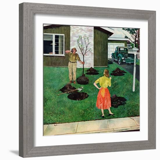 "Put the Tree There?", April 9, 1955-George Hughes-Framed Giclee Print