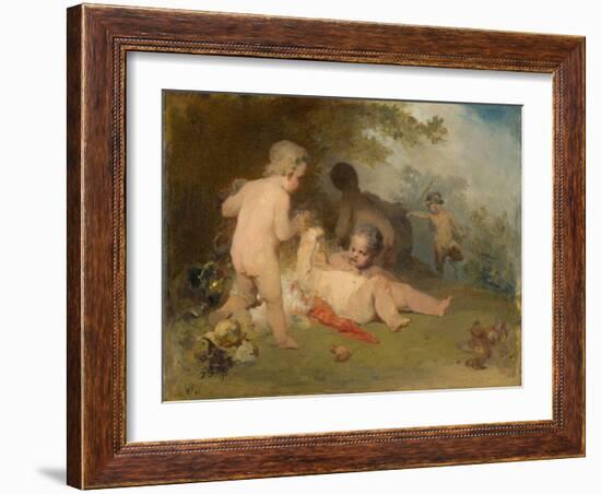 Putti and a Young Satyr in a Forest Glen, 1861 (Oil on Canvas)-Arnold Bocklin-Framed Giclee Print