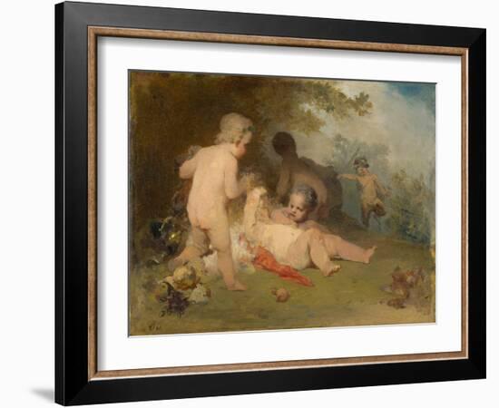 Putti and a Young Satyr in a Forest Glen, 1861 (Oil on Canvas)-Arnold Bocklin-Framed Giclee Print