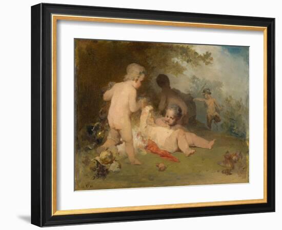 Putti and a Young Satyr in a Forest Glen, 1861 (Oil on Canvas)-Arnold Bocklin-Framed Giclee Print
