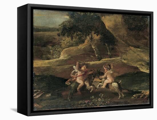 Putti Fighting on Goats-Nicolas Poussin-Framed Premier Image Canvas