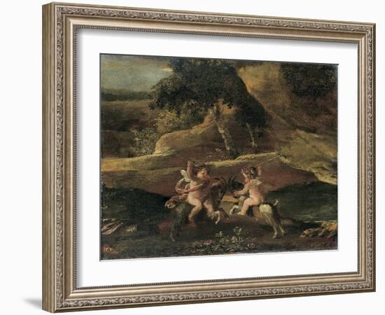 Putti Fighting on Goats-Nicolas Poussin-Framed Giclee Print