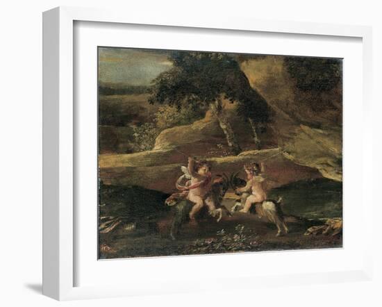 Putti Fighting on Goats-Nicolas Poussin-Framed Giclee Print