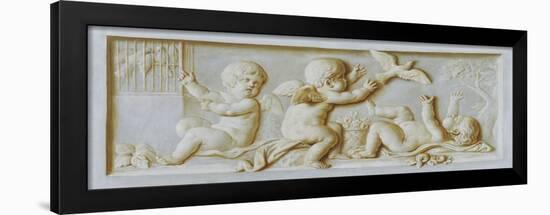 Putti Playing with Birds (Oil on Canvas)-Piat-Joseph Sauvage-Framed Giclee Print