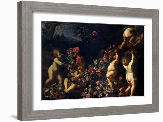 Putti Playing with Garlands of Flowers-Carlo Maratti-Framed Giclee Print