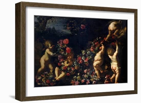 Putti Playing with Garlands of Flowers-Carlo Maratti-Framed Giclee Print