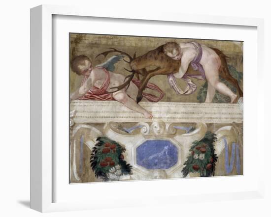 Putti with a Fawn and Fruit Festoons, 1569-70-Giovanni Battista Zelotti-Framed Giclee Print