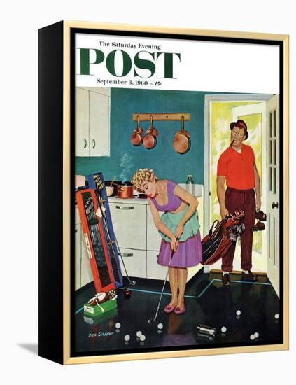 "Putting Around in the Kitchen," Saturday Evening Post Cover, September 3, 1960-Richard Sargent-Framed Premier Image Canvas