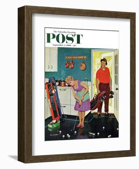 "Putting Around in the Kitchen," Saturday Evening Post Cover, September 3, 1960-Richard Sargent-Framed Giclee Print