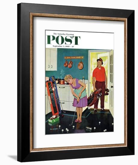 "Putting Around in the Kitchen," Saturday Evening Post Cover, September 3, 1960-Richard Sargent-Framed Giclee Print