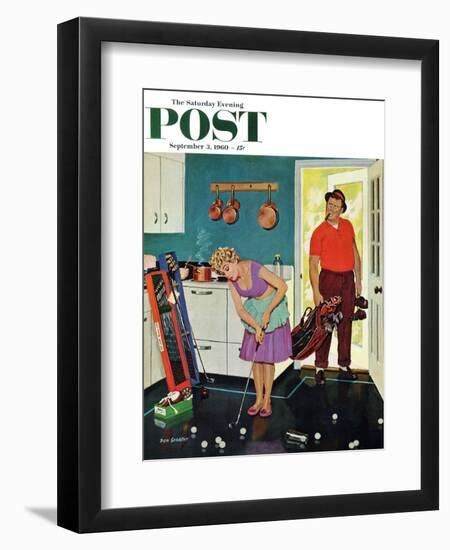 "Putting Around in the Kitchen," Saturday Evening Post Cover, September 3, 1960-Richard Sargent-Framed Giclee Print