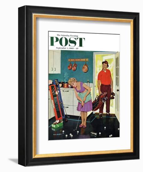 "Putting Around in the Kitchen," Saturday Evening Post Cover, September 3, 1960-Richard Sargent-Framed Giclee Print