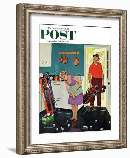 "Putting Around in the Kitchen," Saturday Evening Post Cover, September 3, 1960-Richard Sargent-Framed Premium Giclee Print