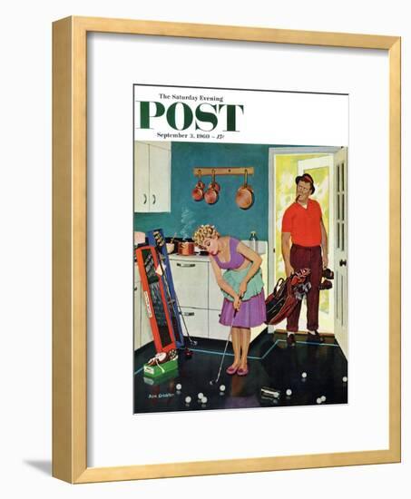 "Putting Around in the Kitchen," Saturday Evening Post Cover, September 3, 1960-Richard Sargent-Framed Giclee Print