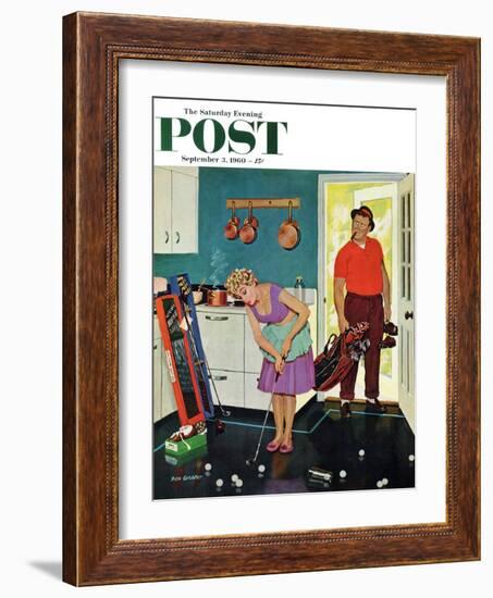 "Putting Around in the Kitchen," Saturday Evening Post Cover, September 3, 1960-Richard Sargent-Framed Giclee Print