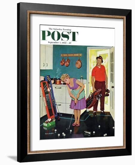 "Putting Around in the Kitchen," Saturday Evening Post Cover, September 3, 1960-Richard Sargent-Framed Giclee Print