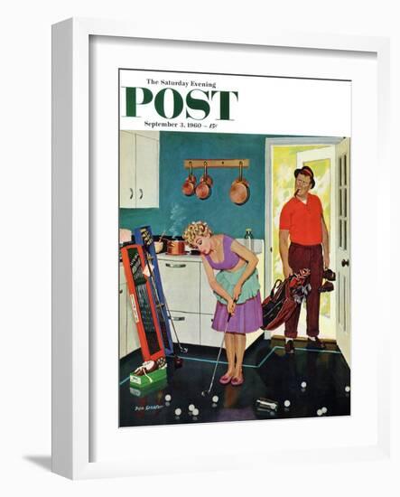 "Putting Around in the Kitchen," Saturday Evening Post Cover, September 3, 1960-Richard Sargent-Framed Giclee Print