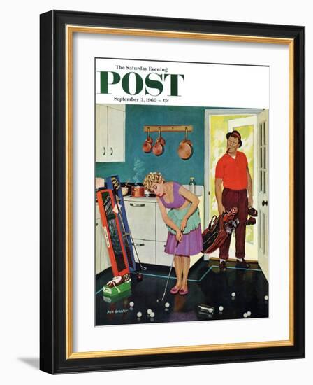 "Putting Around in the Kitchen," Saturday Evening Post Cover, September 3, 1960-Richard Sargent-Framed Giclee Print