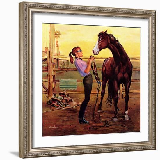 "Putting on the Bridle", July 20, 1957-George Hughes-Framed Giclee Print